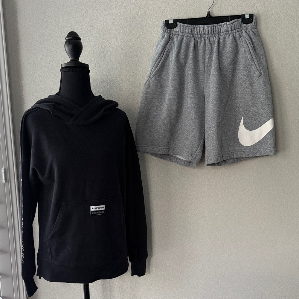 UA Black Hoodie with Grey Nike Shorts